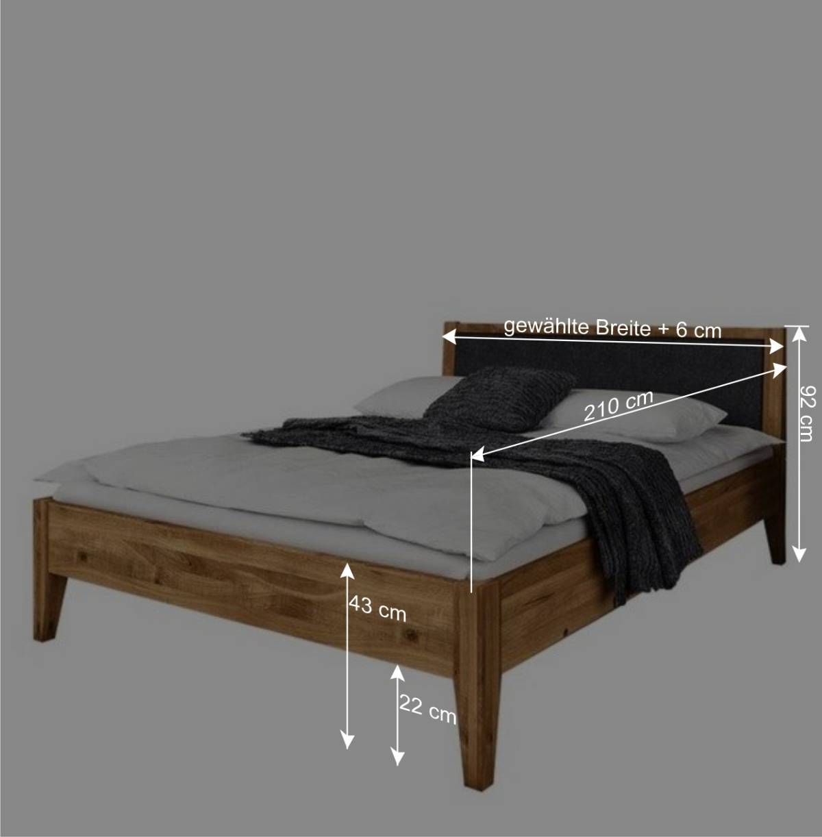 Bett aus Wildeiche mit Kunstleder Anthrazit - Masdamos