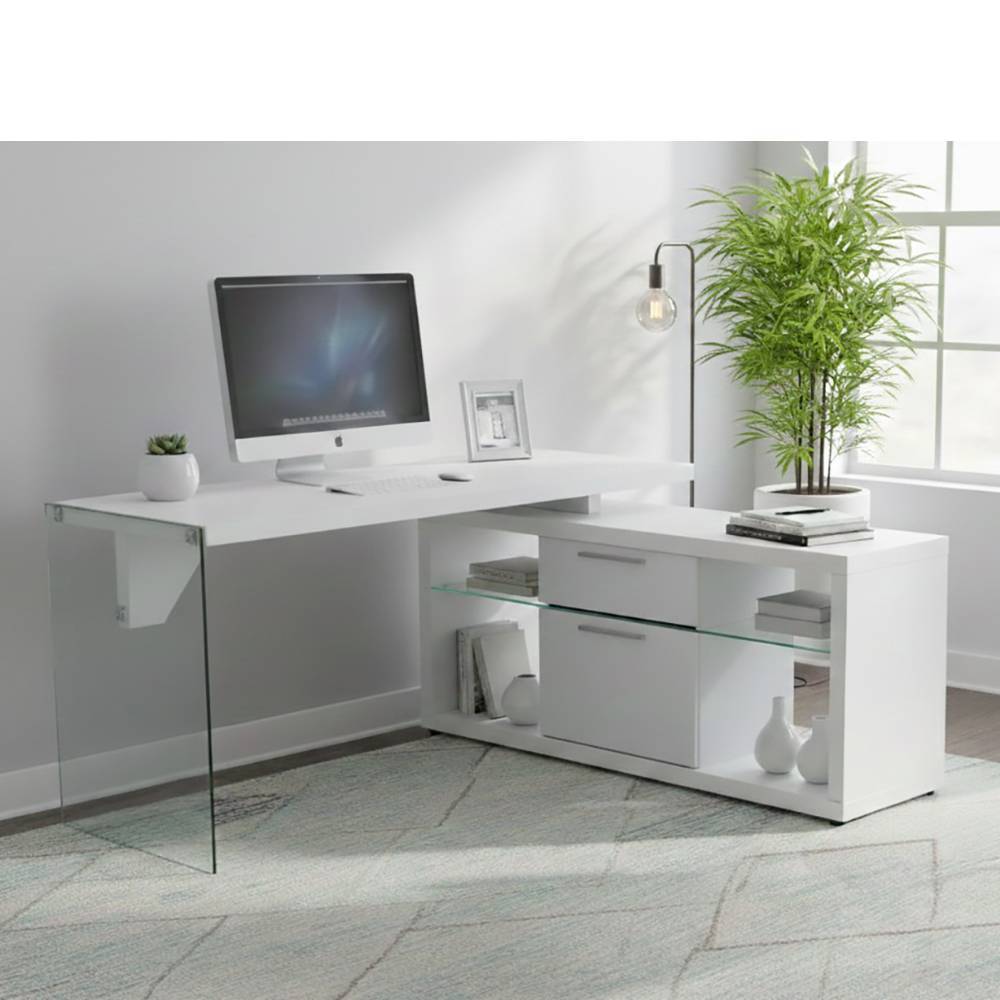 Design-Schreibtisch in Weiß und Transparent - Rosenna