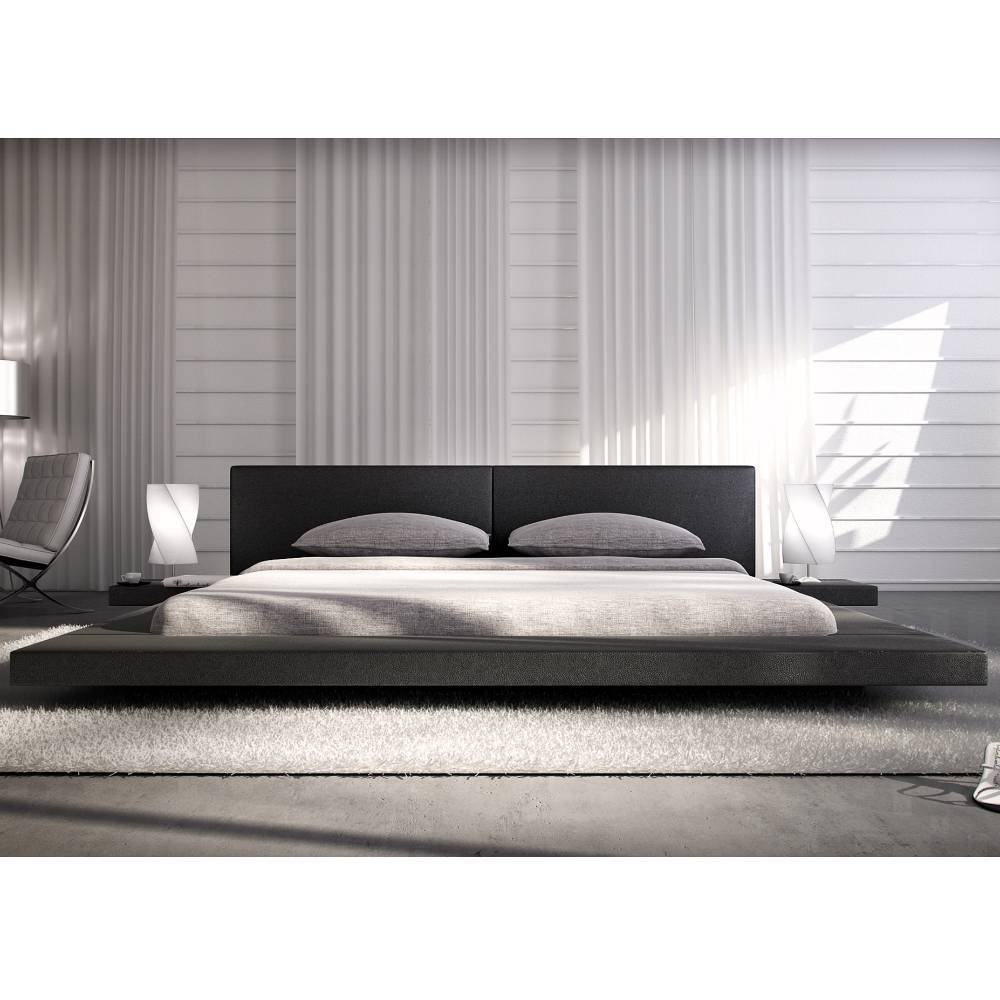 Design Futonbett aus Kunstleder in Dunkelgrau mit breiter Liegefläche und gepolstertem Kopfteil für modernes Schlafzimmer – Mazabu