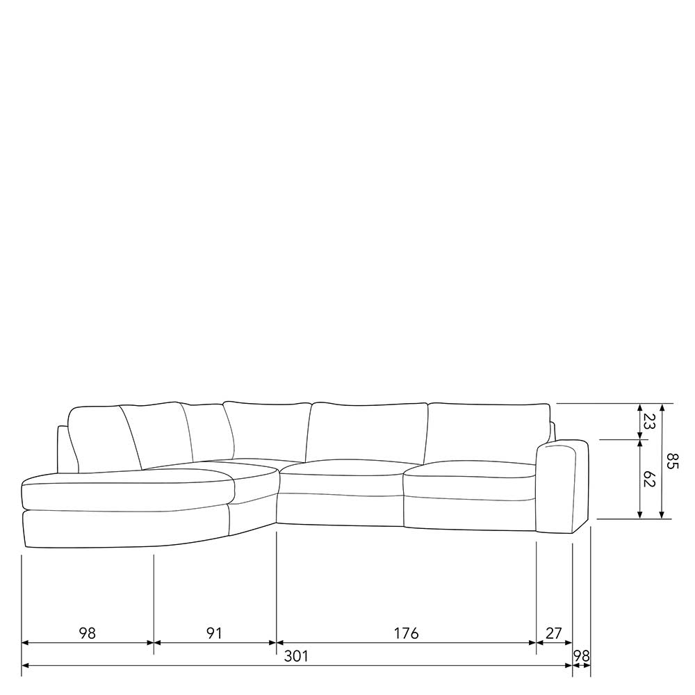 Sofaecke in Grau Stoffbezug - Gregg