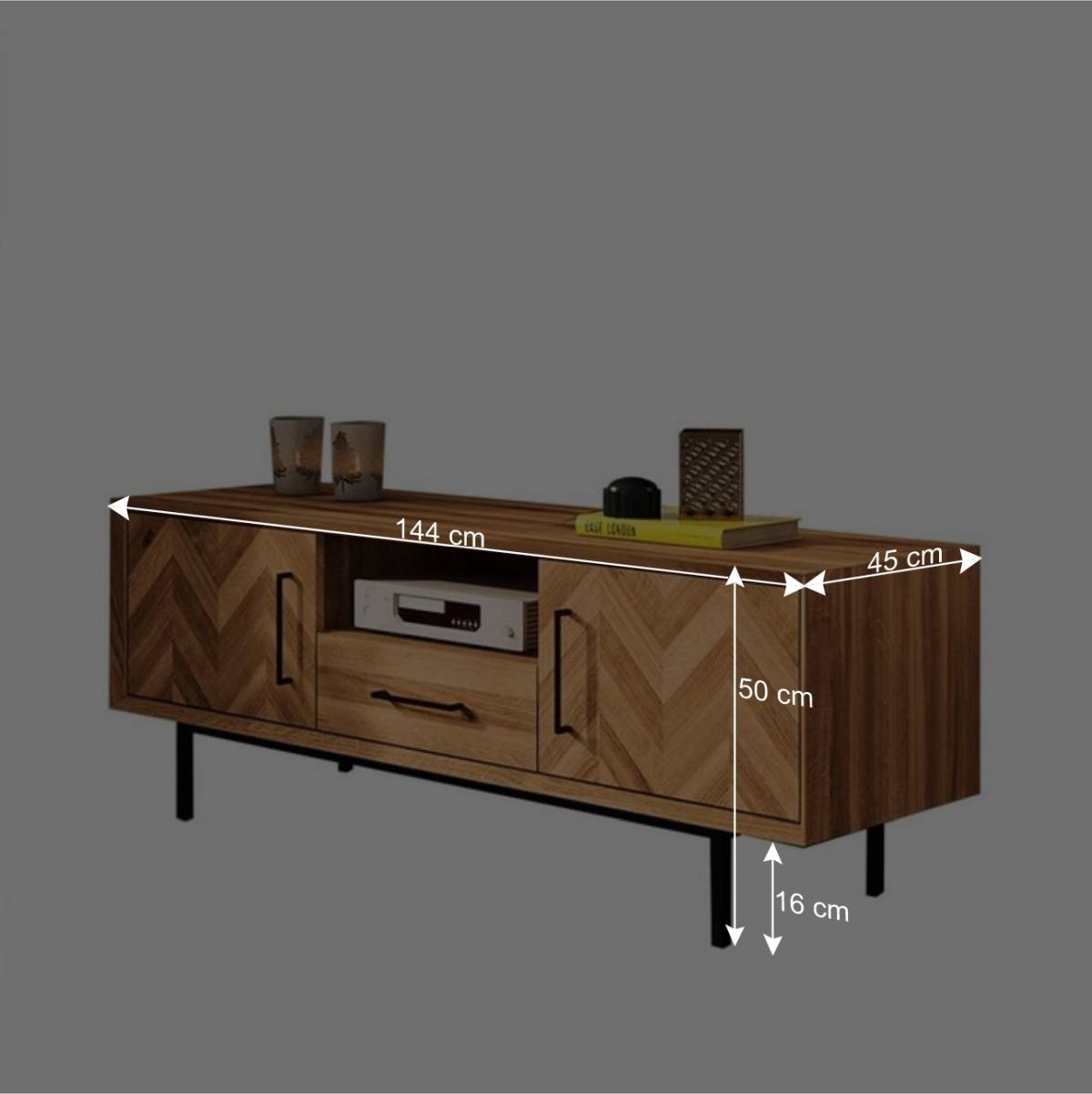 TV Unterschrank mit Fischgrät Design Türen - Kerfa