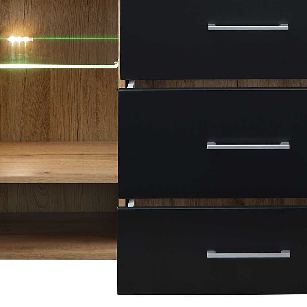 170x93x40 Sideboard mit Glas in Schwarz & Wildeiche - Kandu