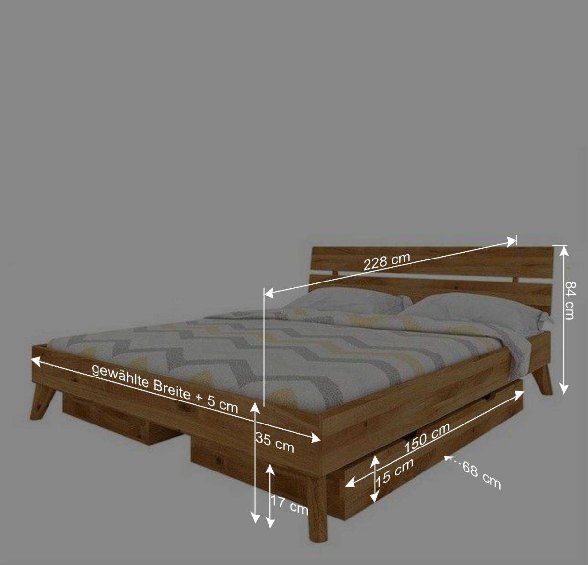 Übergroßes Holzbett mit Bettkästen - Eavy II