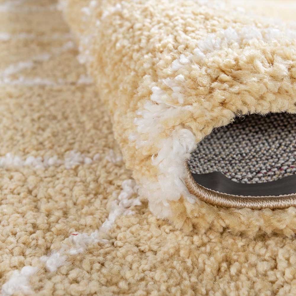 Hochflor Teppich Läufer in Gelb und Creme - Luzifania