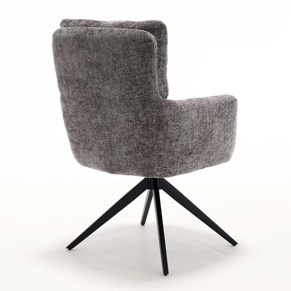 Eleganter Chenille-Stuhl in Dunkelgrau von hinten mit stabiler schwarzer Sternbasis – Egeass