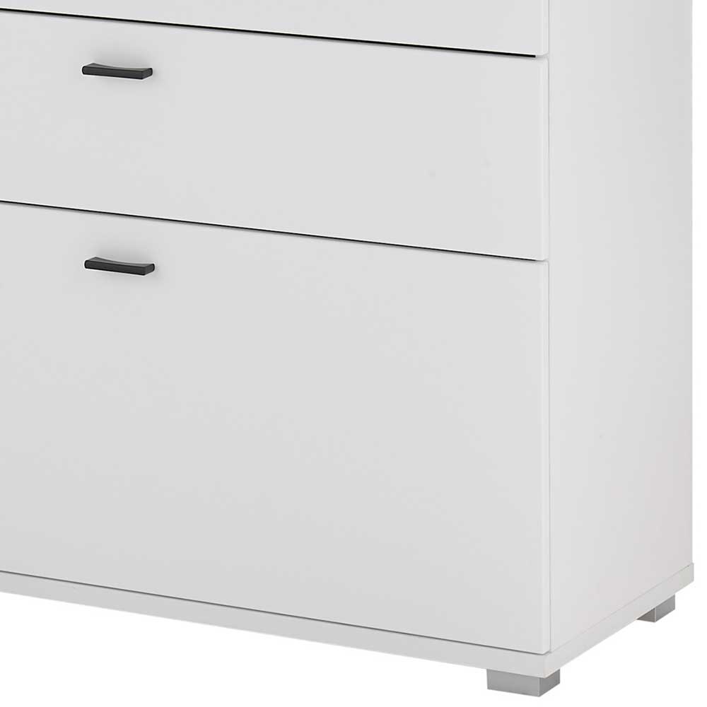 Weiße Sideboard-Front mit Klappe und eleganten silbernen Füßen – Tirol