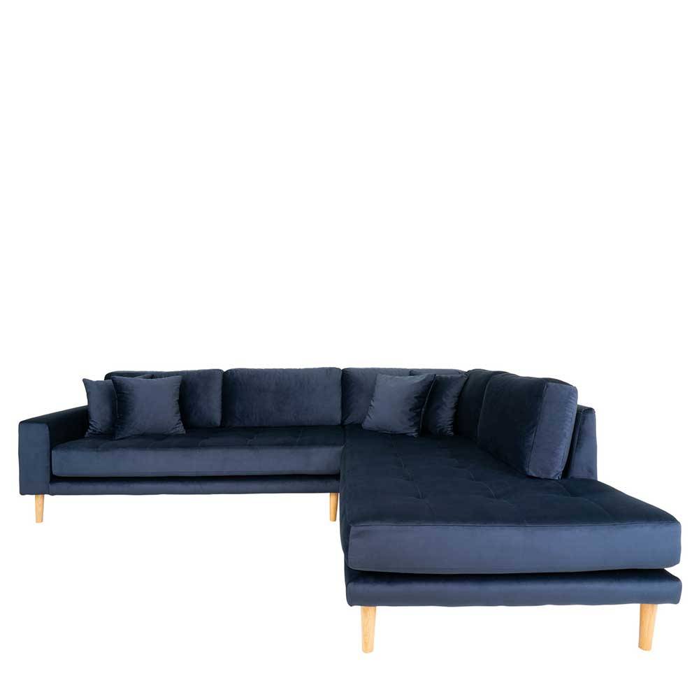 Ecksofa in Dunkelblau mit Eiche - Annot