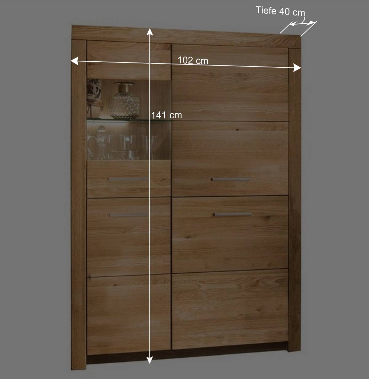 102x141x40 Highboard aus Wildeiche mit Glaseinsatz - Loitons
