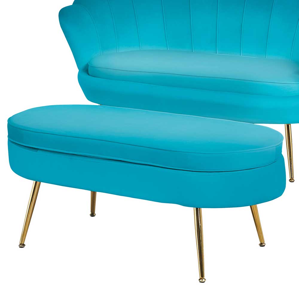 99x40x44 Polsterhocker in Blau & Gold - Dolores