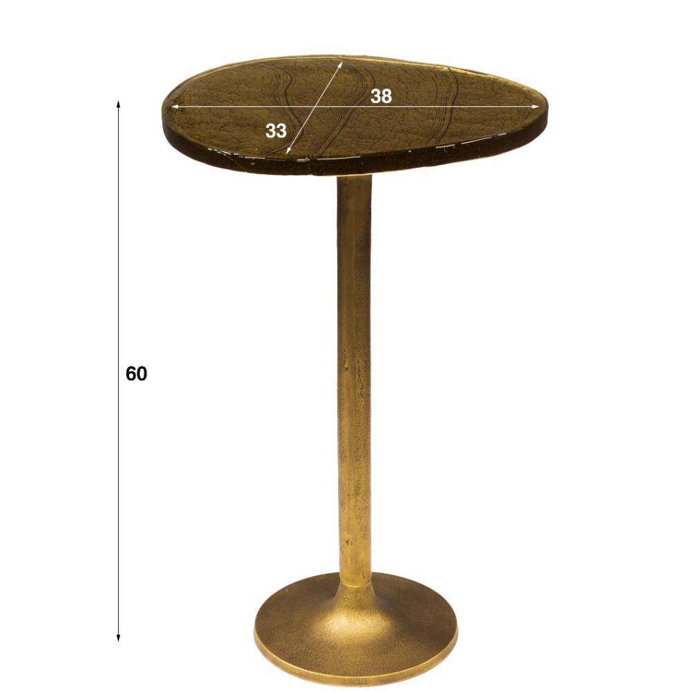 Altgoldener Design-Beistelltisch Maße und Abmessungen mit Gussglas-Platte – Spacyan