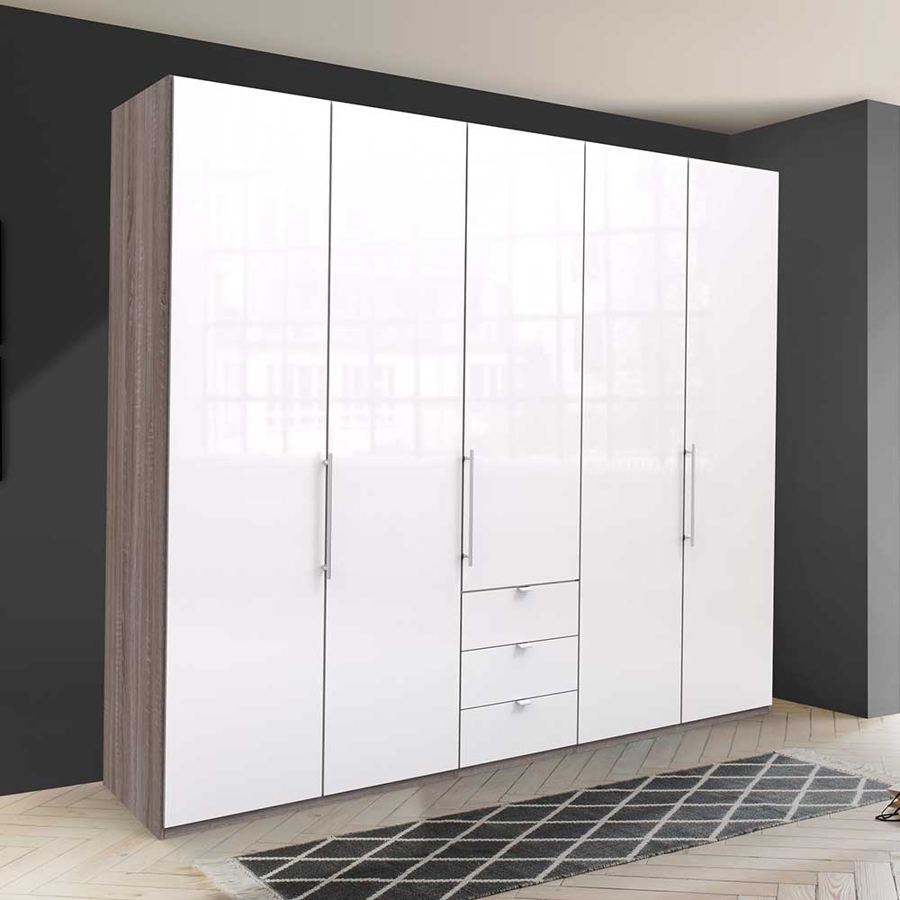 Breiter Kleiderschrank in Weiß Glas - Empresian