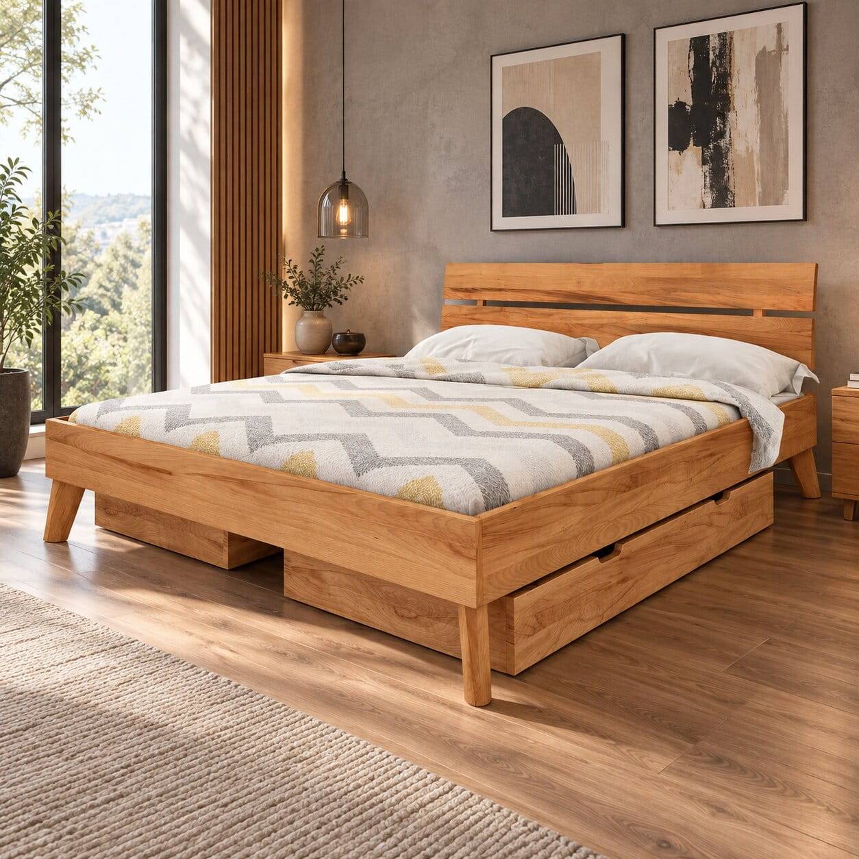 Kernbuche Doppelbett in Natur geölt - Junola III