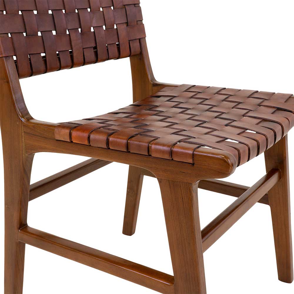 Designstühle aus braunem Leder Geflecht - Syolino (2er Set)