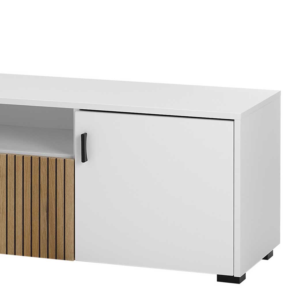 TV Lowboard in Mattweiß mit Wildeiche - Nenaloro