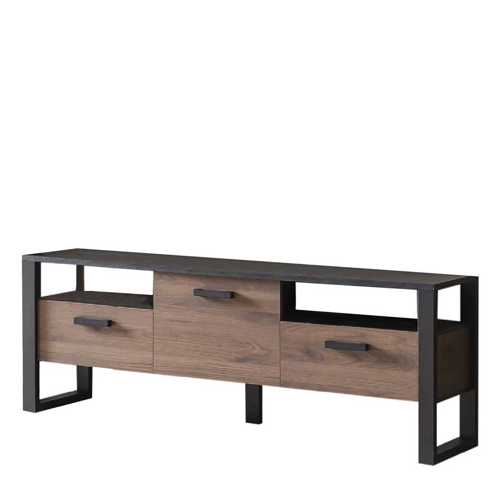 TV Bank in modernem Design mit Holzschubladen und dunklem Rahmen für das Wohnzimmer – Dudleys