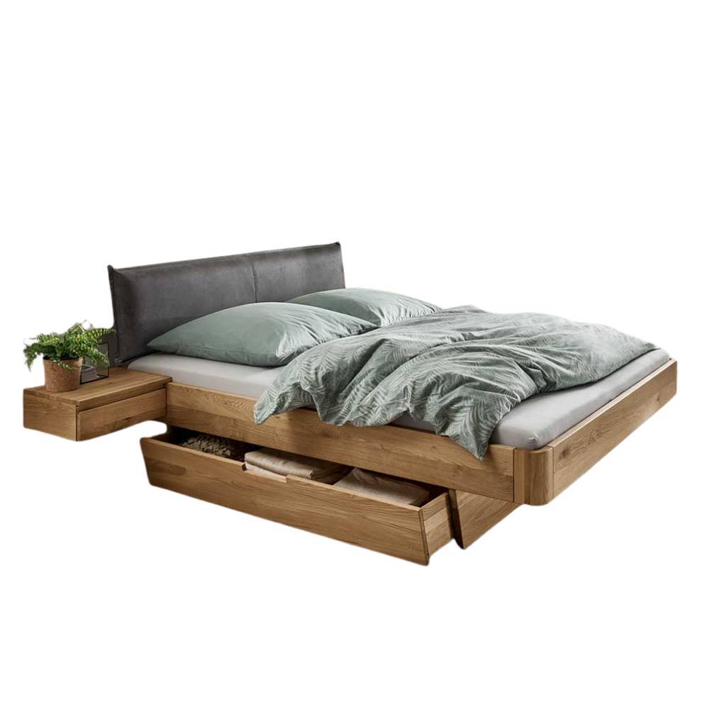 Designbett mit zwei Bettkästen aus Wildeiche - Zennian (dreiteilig)