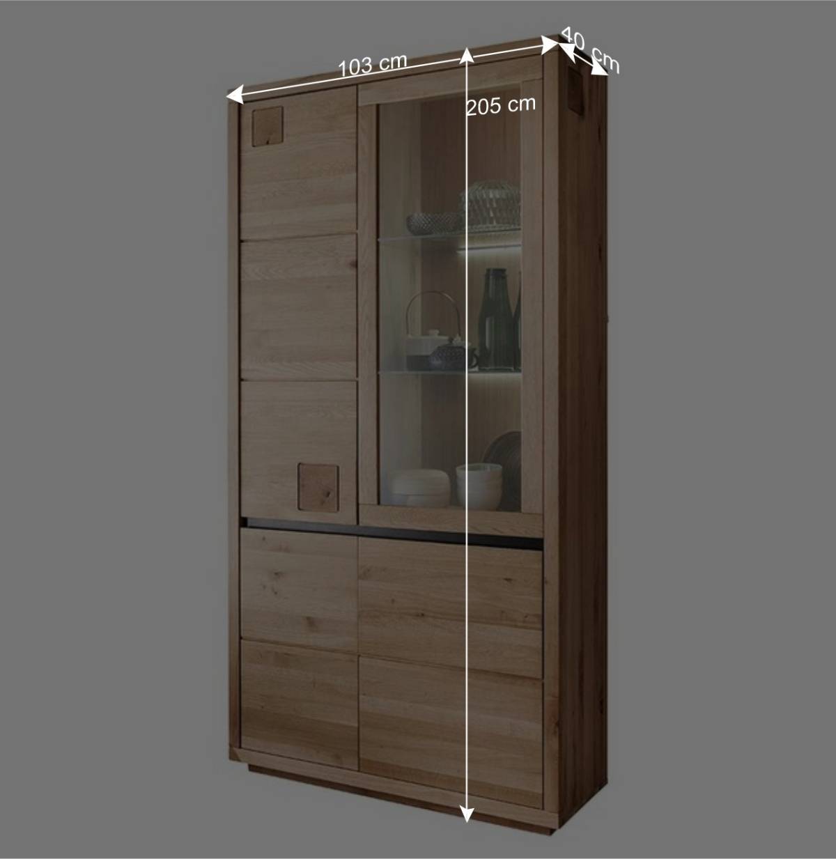 103x205x40 Vitrinenschrank aus Wildeiche Massivholz - Embleys