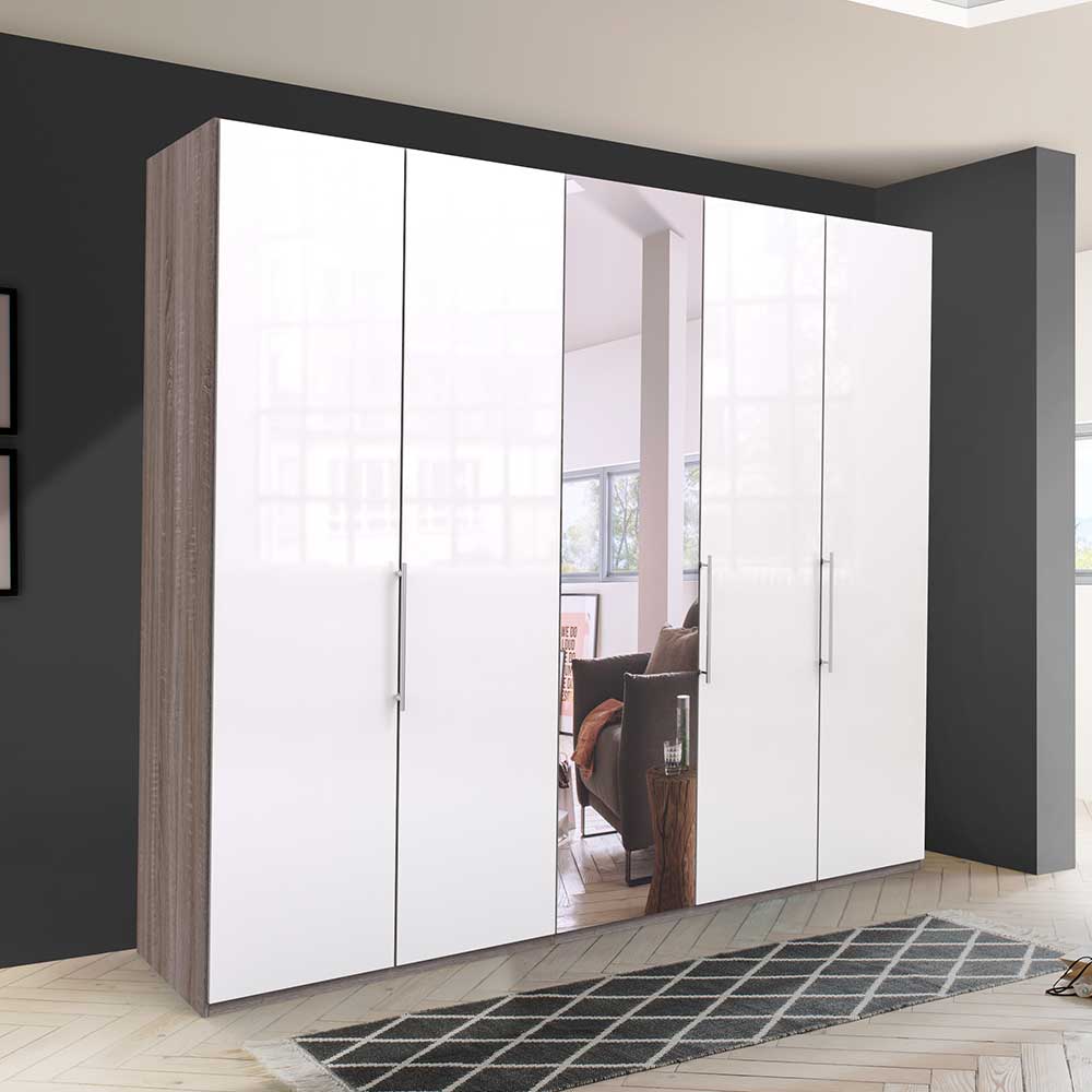 3-türiger Kleiderschrank mit Spiegel & Weißglas - Empresian