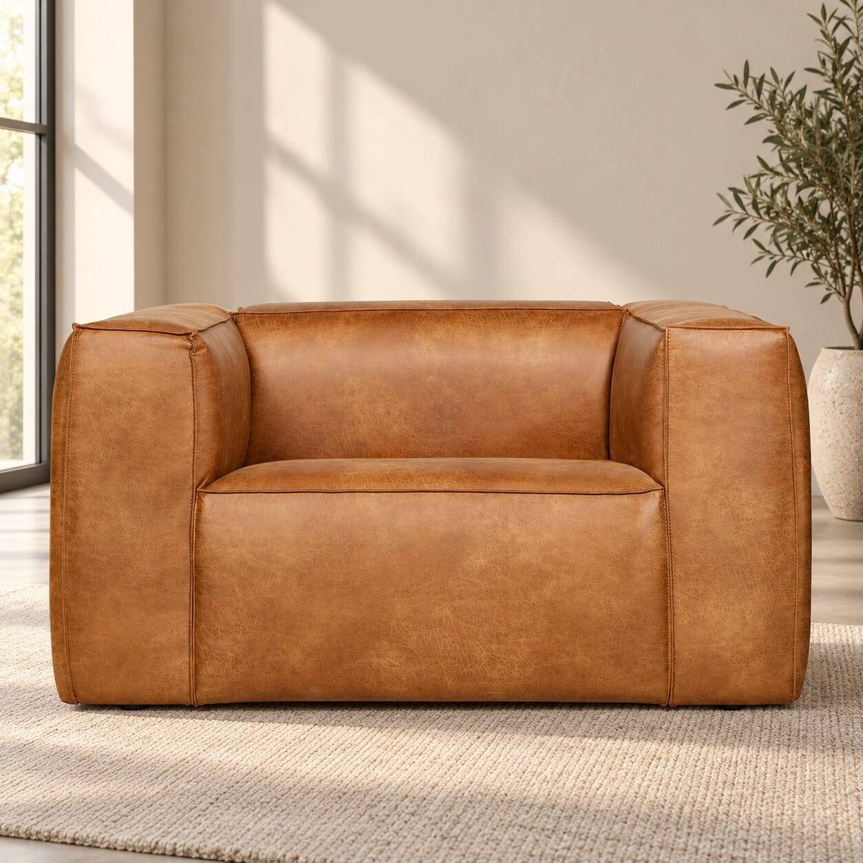Sessel aus Recyclingleder in Braun Cognac - Baham