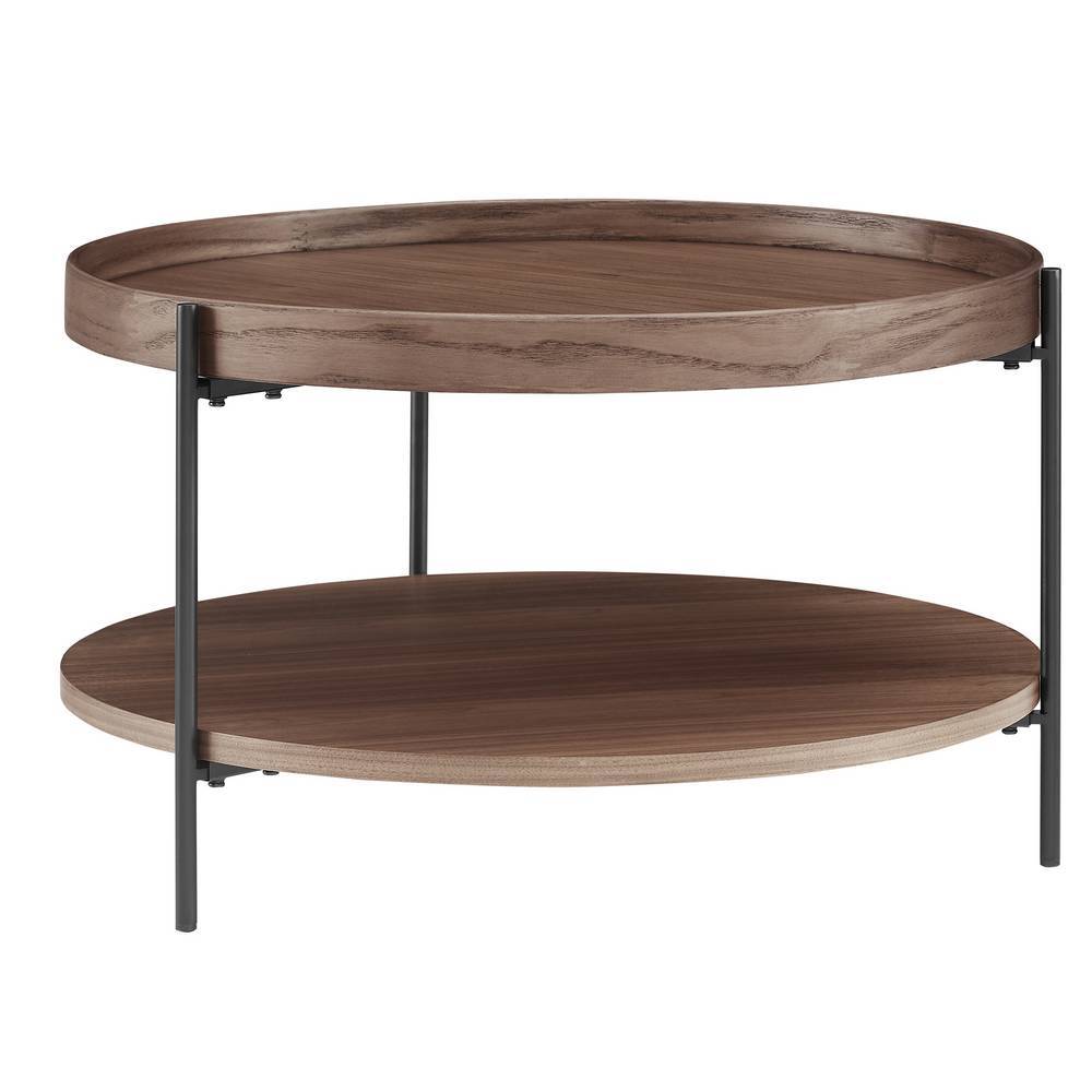 Runder Wohnzimmertisch mit Walnuss-Optik und zwei Ablageflächen – Xose