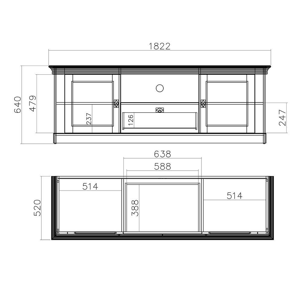 367cm Landhaus Anbauwand Set - Diatara (vierteilig)