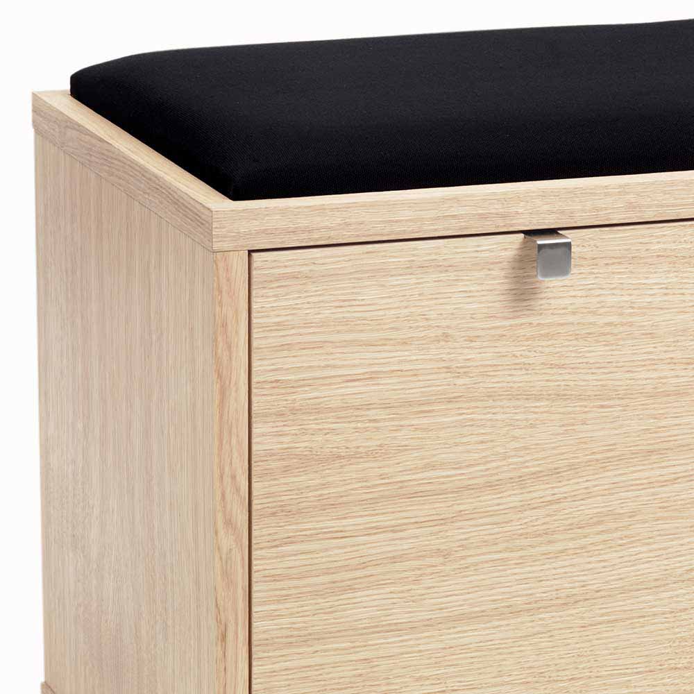 Eiche furnierte Flur Sitzbank mit schwarzem Polster und silbernem Metallgriff – Vaxos