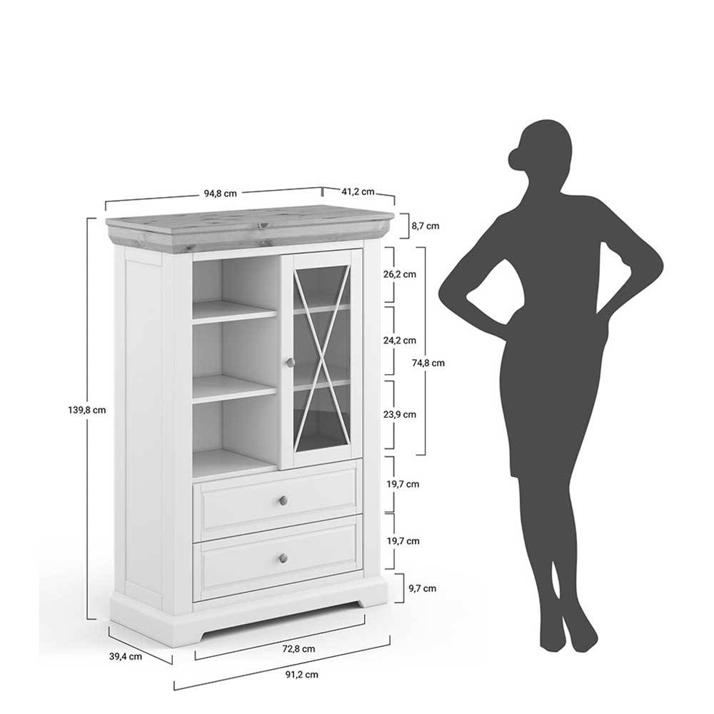 Landhaus Highboard aus Kiefer zweifarbig - Zalya