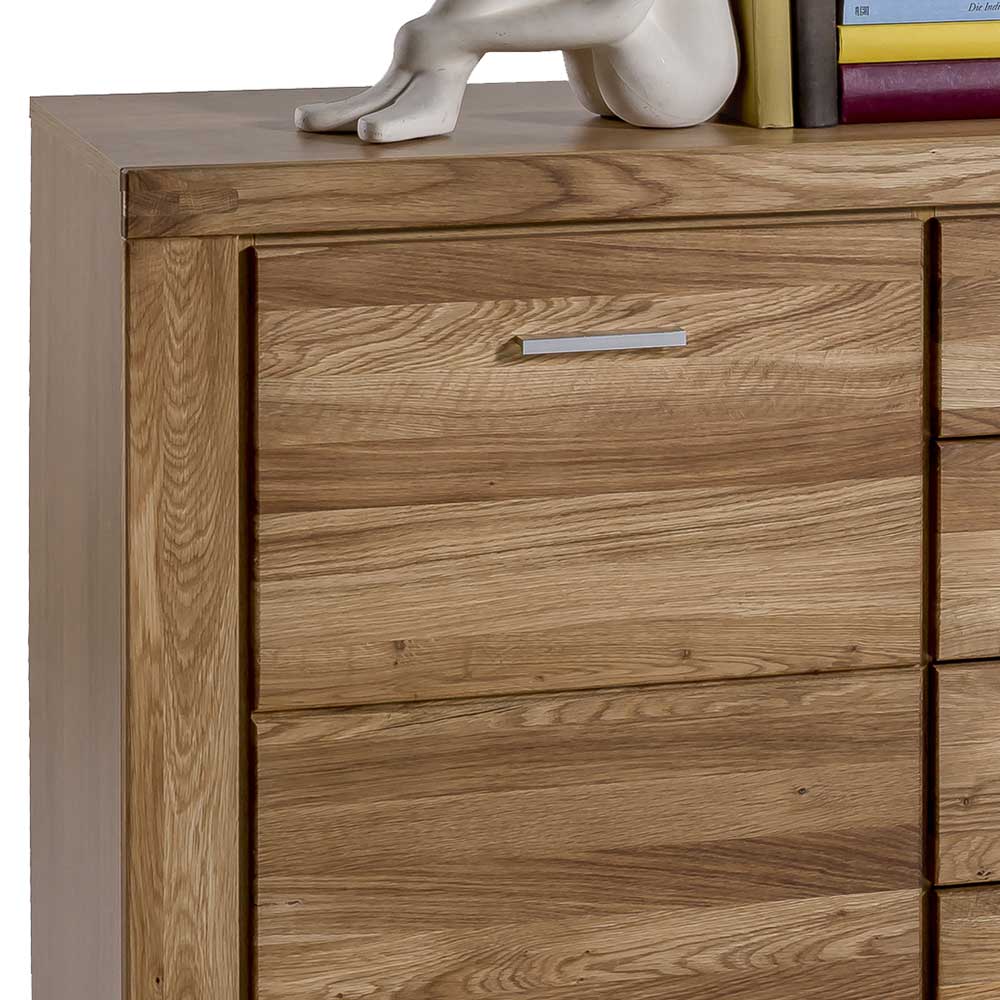 Wildeiche Sideboard mit sichtbarer Holzmaserung und oberer Schublade mit silbernem Griff – Maila