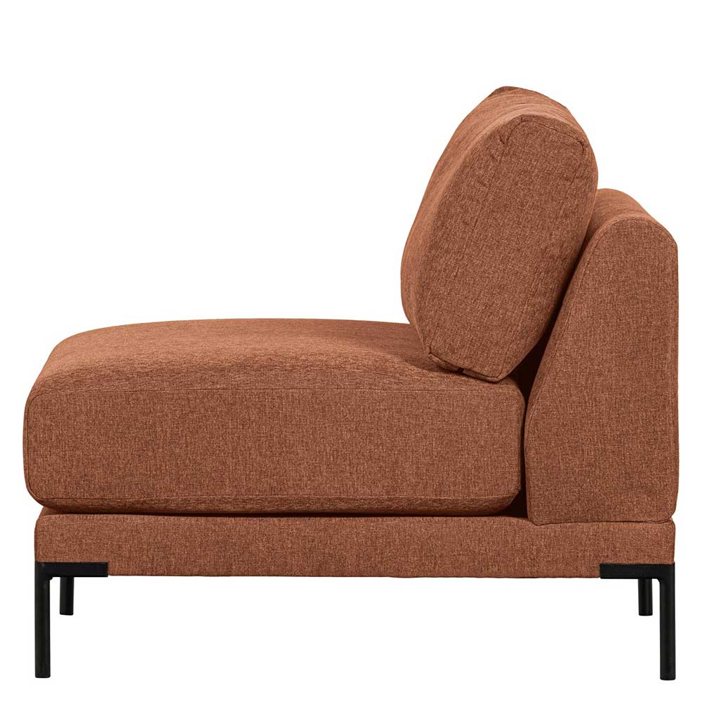 Rostbraunes Chenille Modulsofa Element von der Seite mit schwarzen Metallfüßen – Brixx