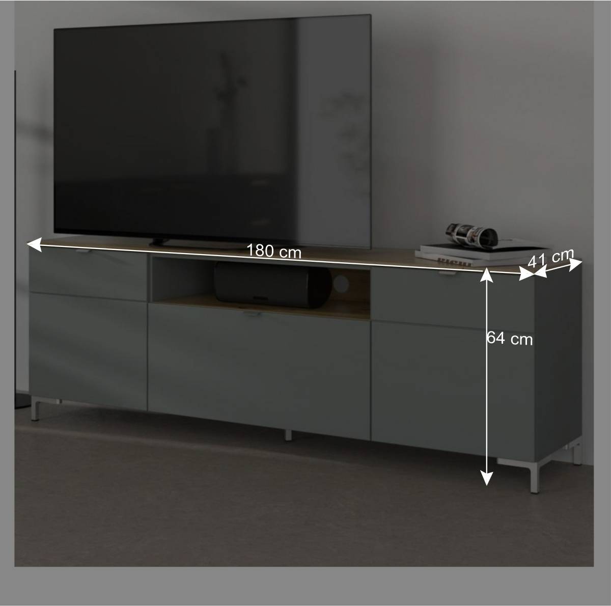 TV Sideboard in Graugrün und Wildeiche Optik - Anthros