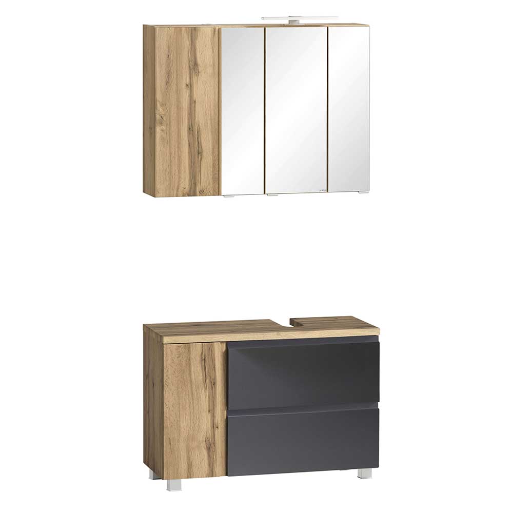 Waschbeckenschrank & 4-türiger Spiegelschrank - Jambi (zweiteilig)