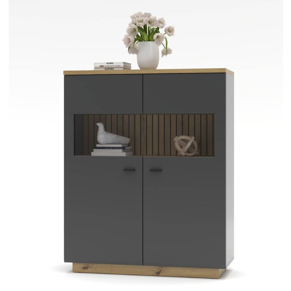Highboard Vitrine in Dunkelgrau - Azar