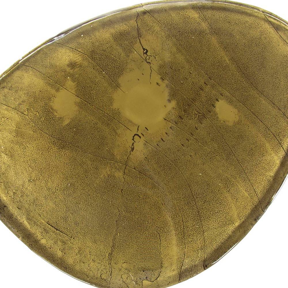 Ovale Gussglas-Tischplatte in Altgold mit unregelmäßiger Struktur von oben gesehen – Coimbra