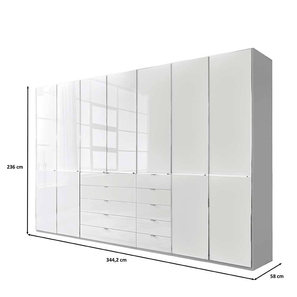 7-türiger Schlafzimmerschrank in Weiß Glasfront - Rocca