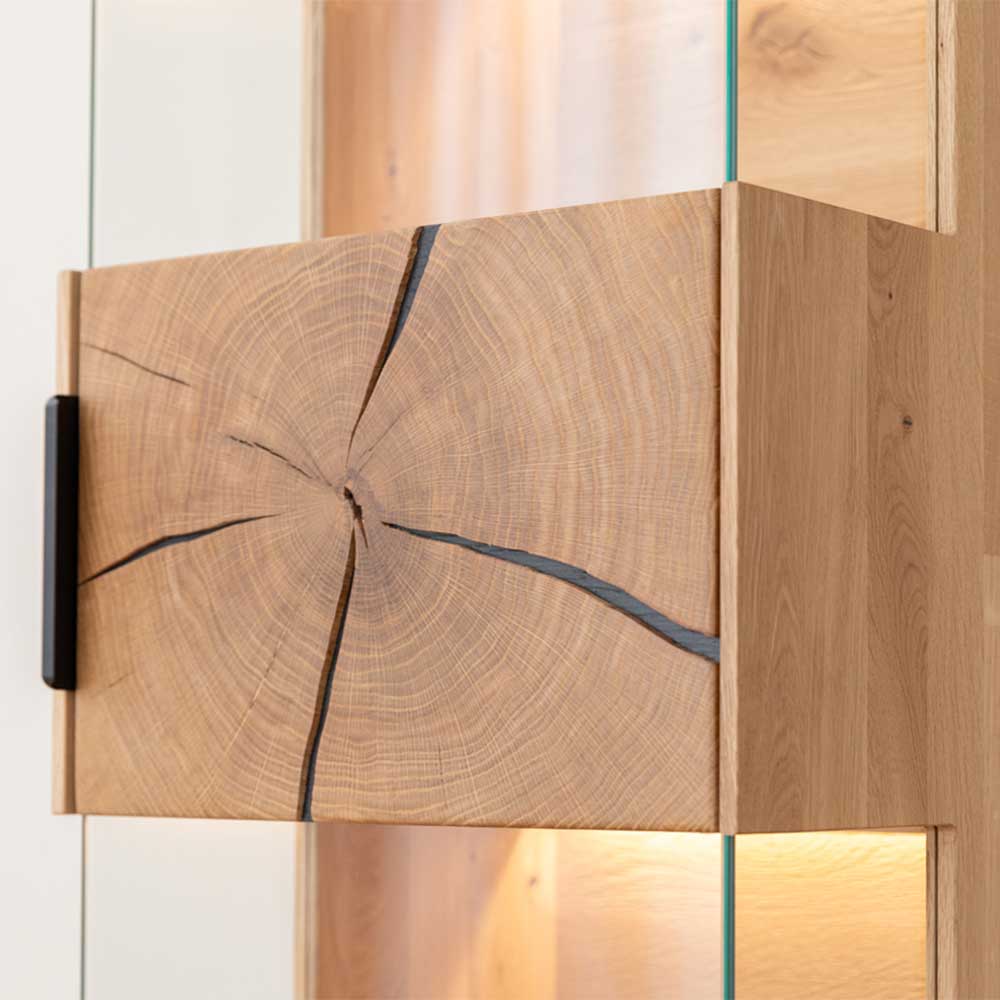 Eichenholz Hängevitrine mit Hirnholz Applikation - Deruta