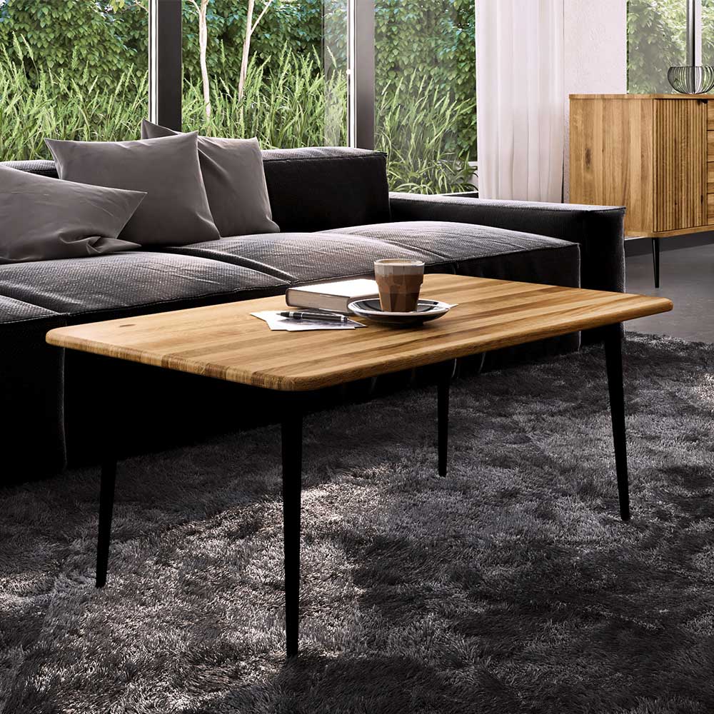 Couchtisch aus Wildeiche mit Stahlbeinen - Casarius