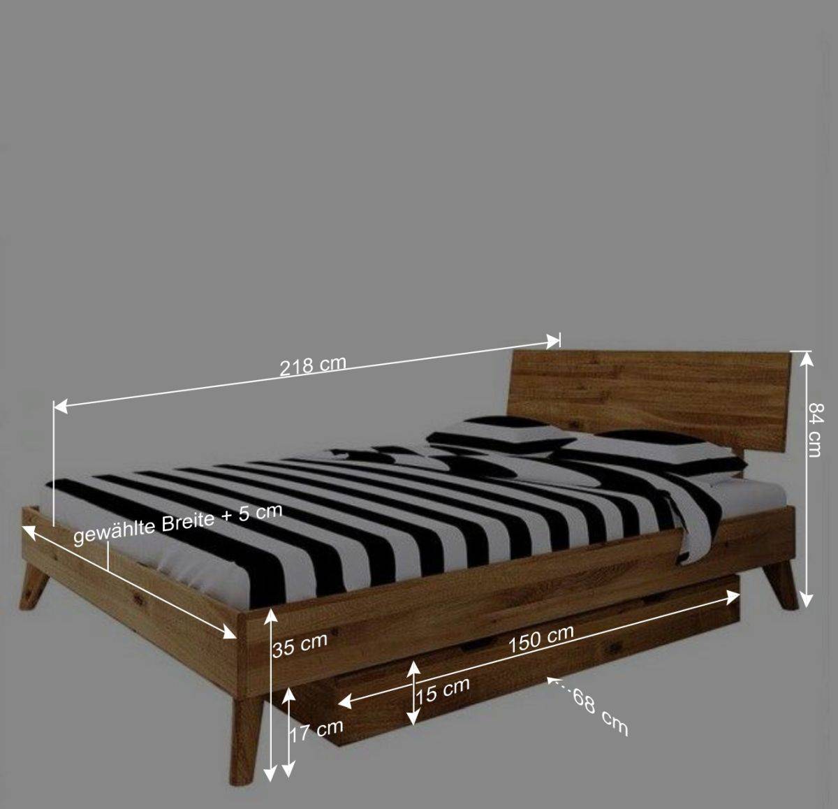 Wildeiche Einzelbett in Übergröße - Eavy VII