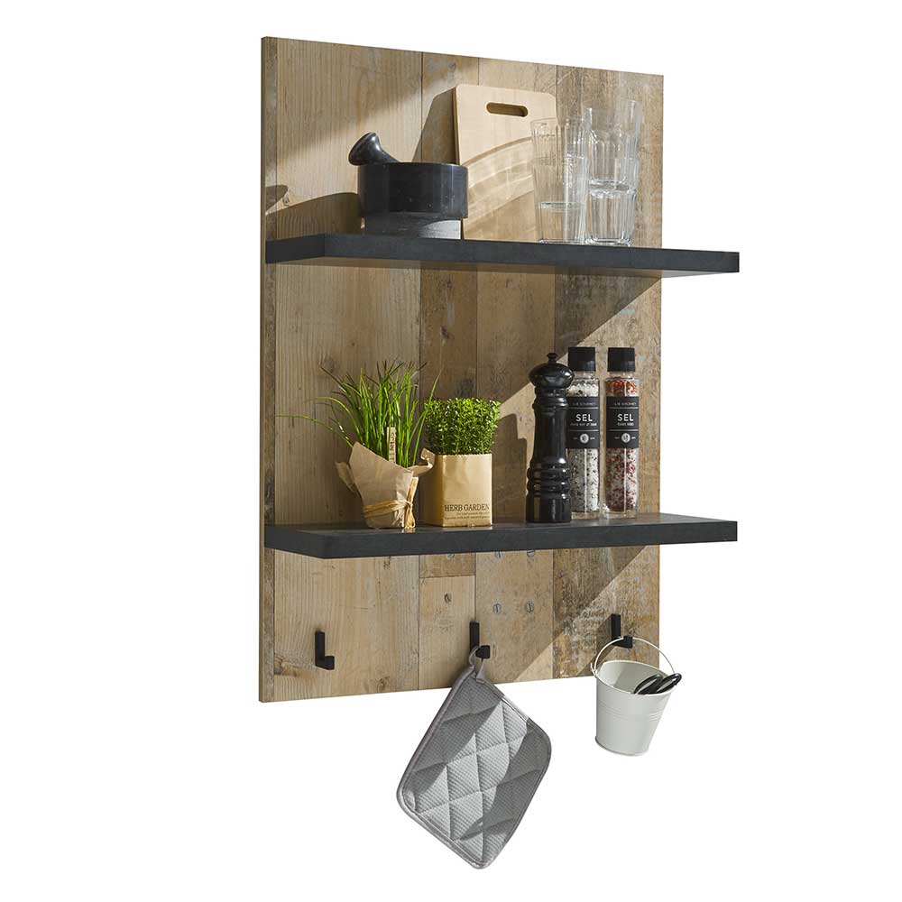 Country Style Wandboard mit 2 Böden & 3 Haken - Garisa