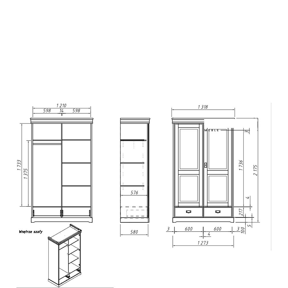 Landhaus Kombi-Kleiderschrank aus Kiefernholz - Varicano