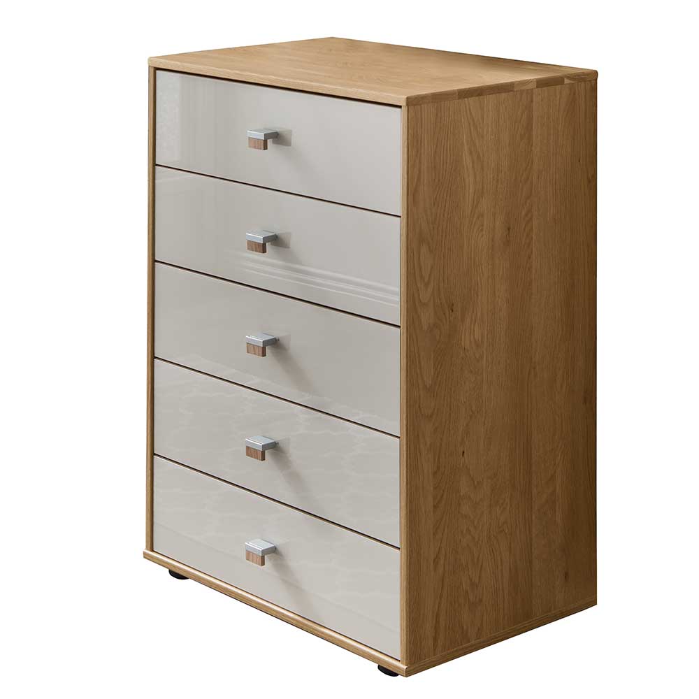 5 Schubladen Hochkommode mit Glasfront in Beige - Emdsiva I