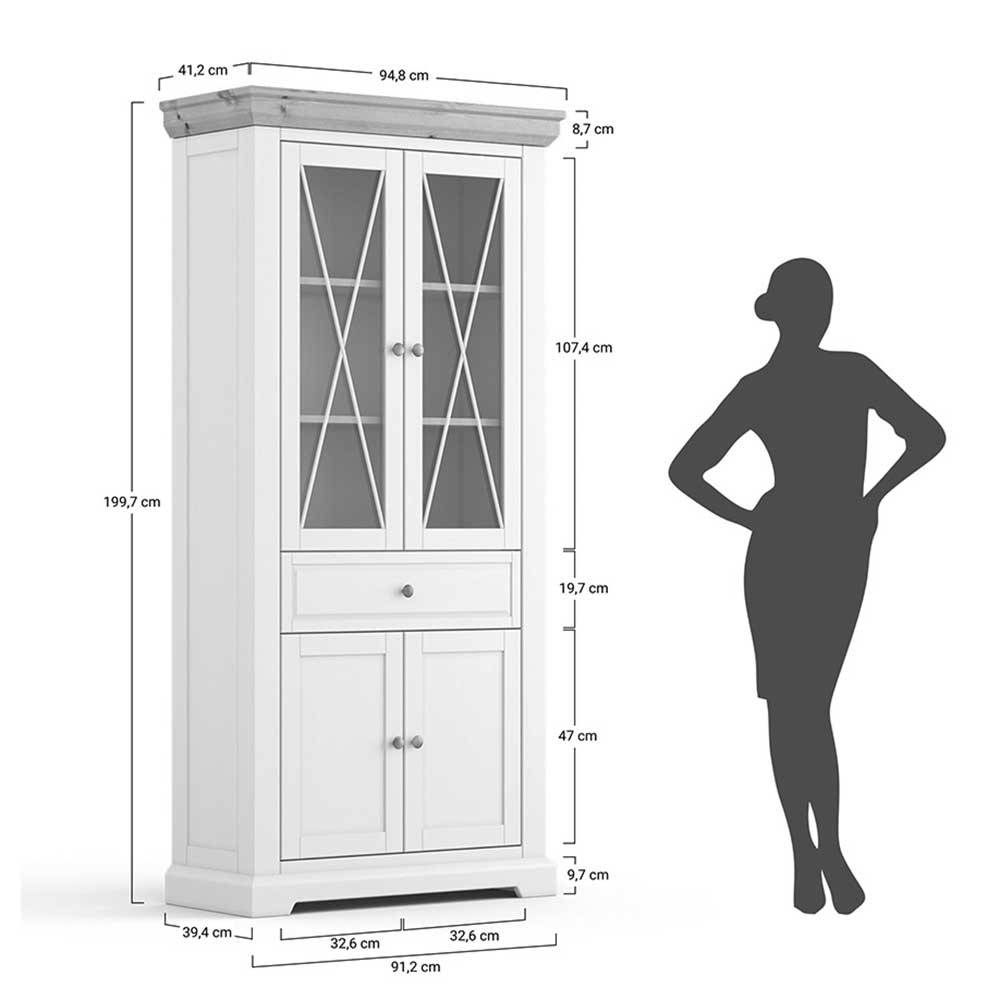 Landhaus Vitrinenschrank aus Kiefer zweifarbig - Zalya