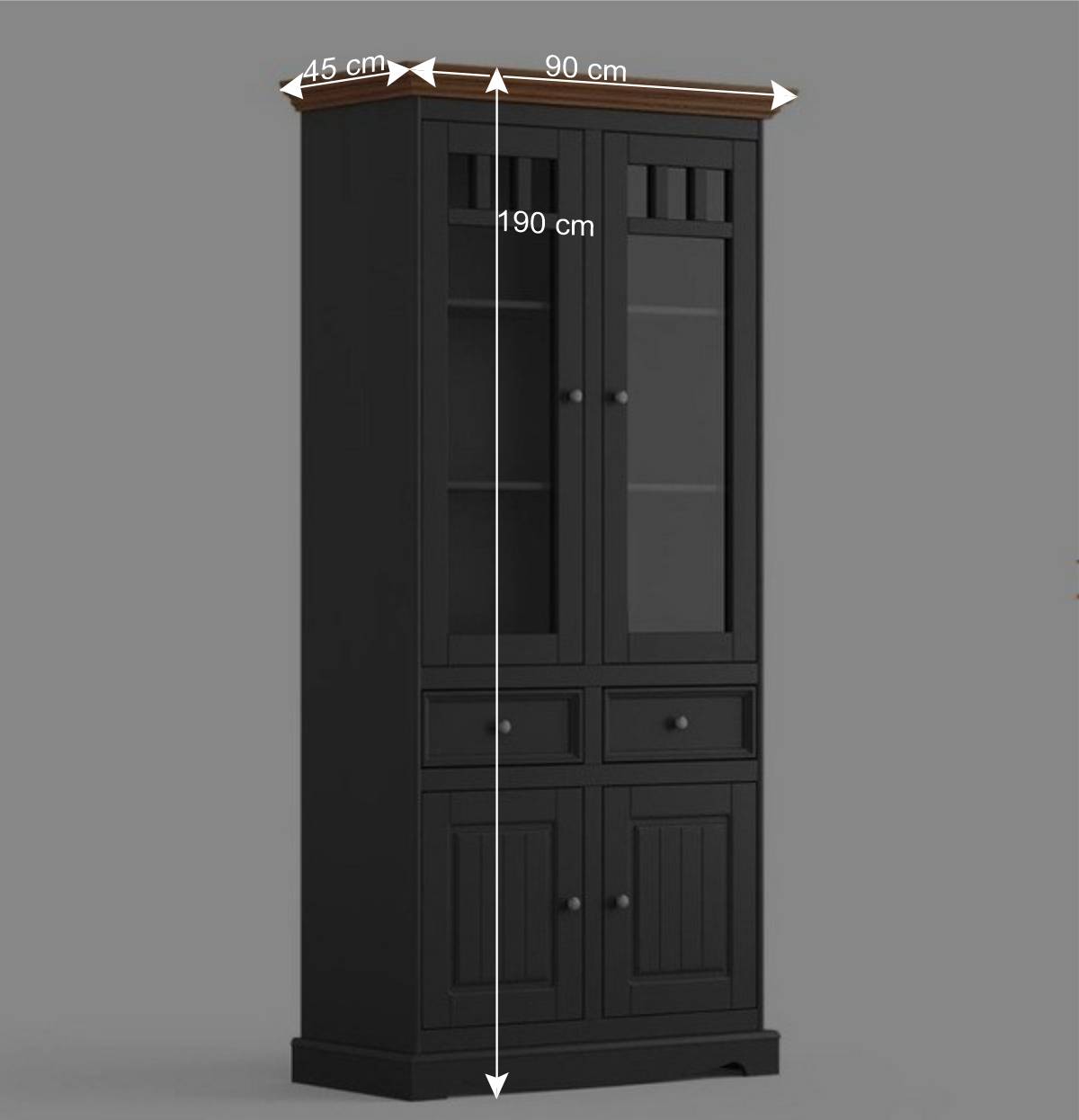 Modern Country Vitrinenschrank in Grau & Kiefer - Eromsia