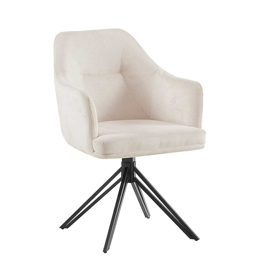 Moderner Cord Tischsessel in Creme - Oona (2er Set)