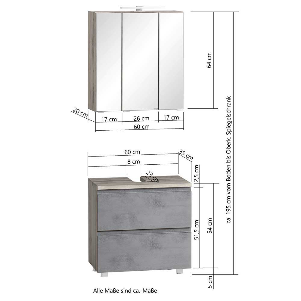Waschtisch Kombi plus Hochschrank - Mia (dreiteilig)