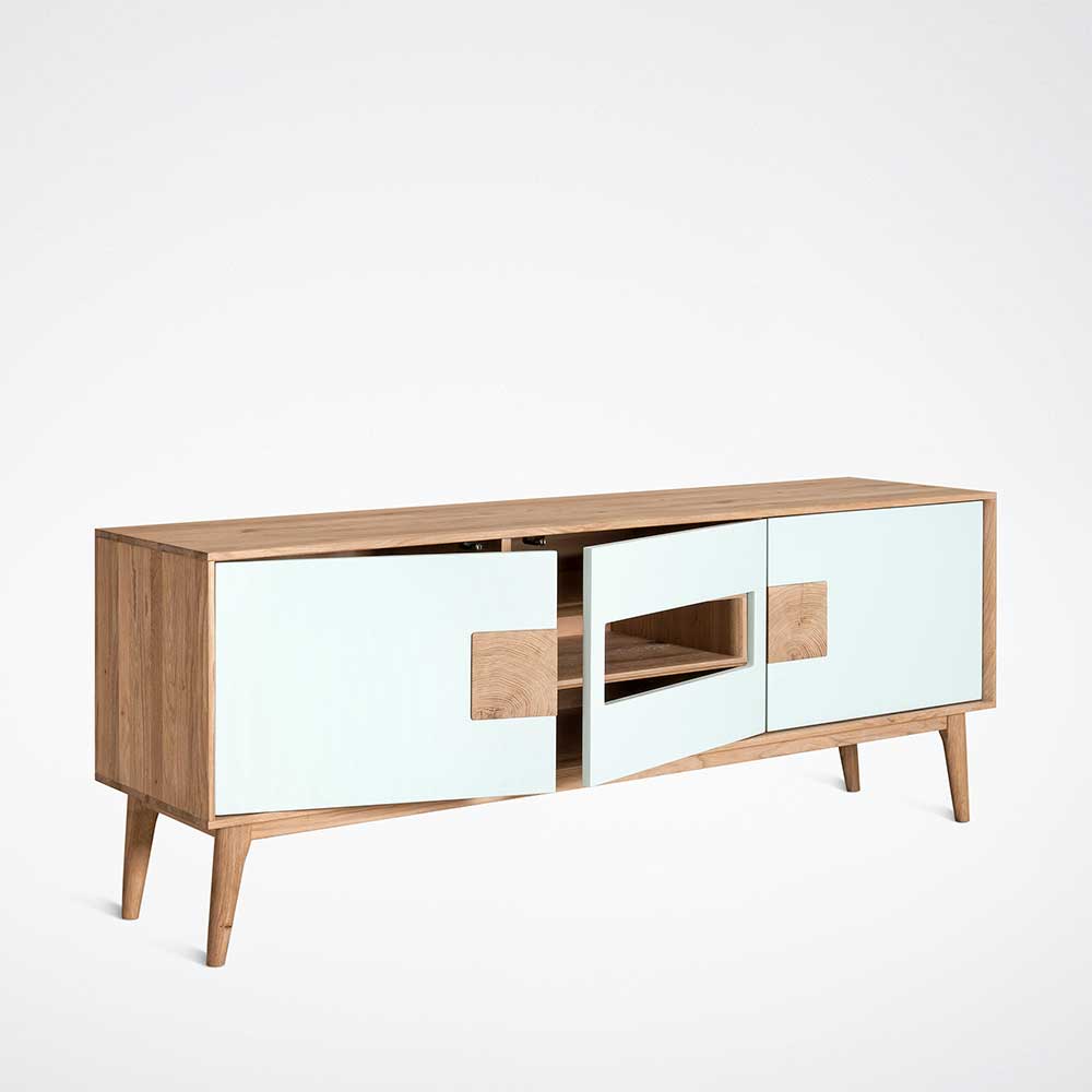Design TV Schrank in Weiß & Eiche Bianco - Julecas