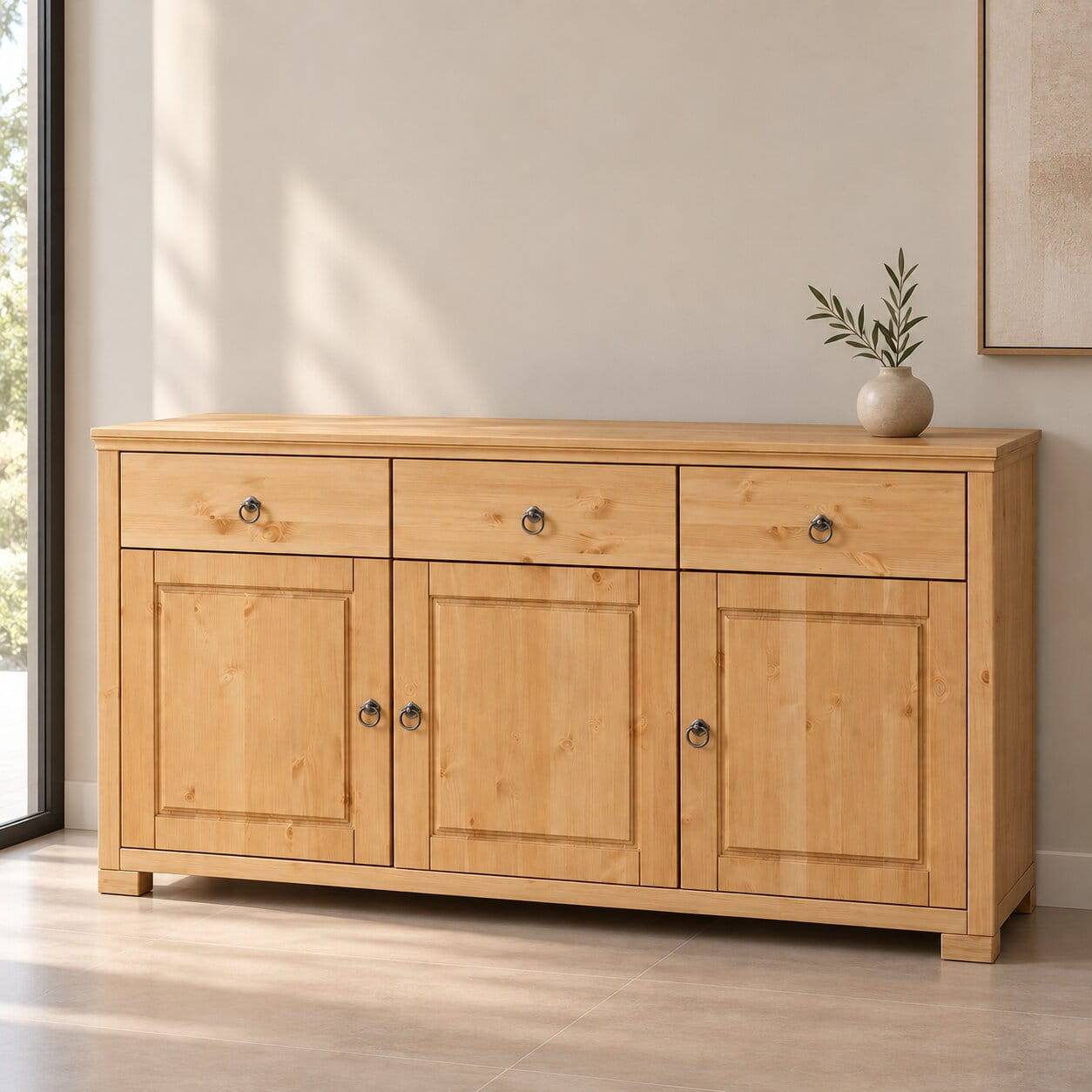 Große Holz Kommode in Kiefer Natur - Vinidad