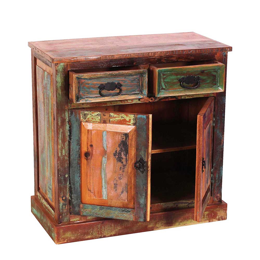 80x80x40 Shabby Chic Kommode in Braun Bunt - Jamaica