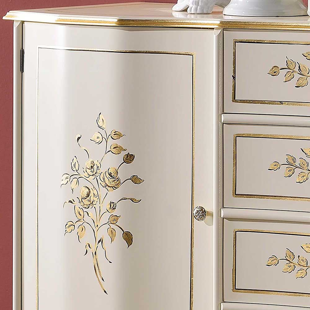 Seitenansicht der Barock Anrichte mit goldener Blumenverzierung auf der Tür – Iviada