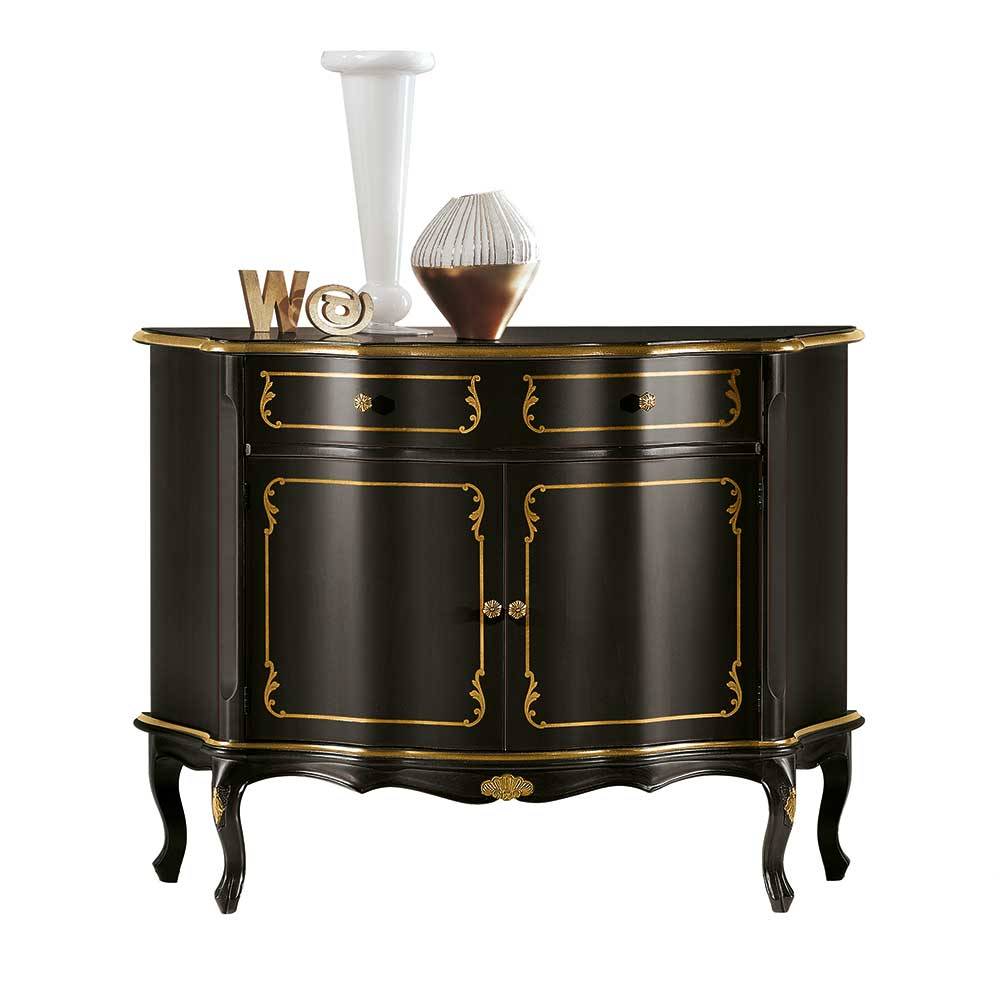 Klassische Kommode für Wohnzimmer in Dunkelbraun mit Goldverzierungen und Stauraum – Julya