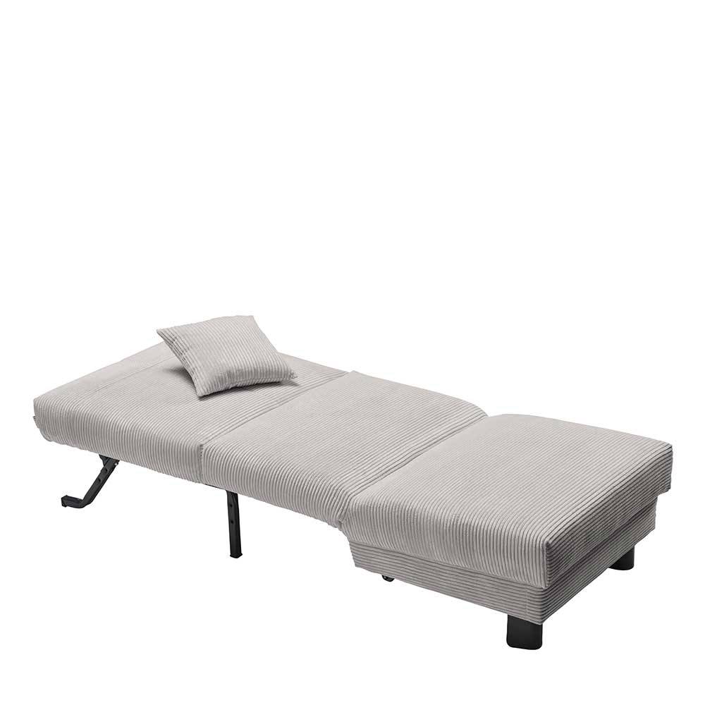 Ausgeklappter Schlafsessel in hellgrauem Cord mit Bettfunktion – Roseanna